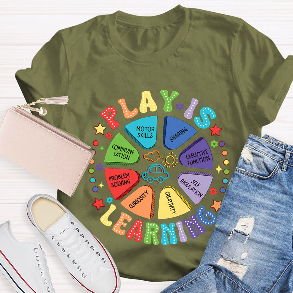Play Is Learning Sharing Communication Satr Heart Printed T-Shirt