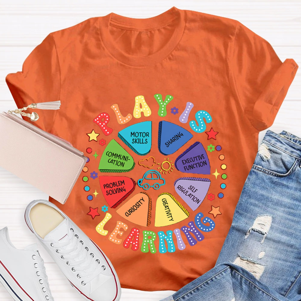 Play Is Learning Sharing Communication Satr Heart Printed T-Shirt