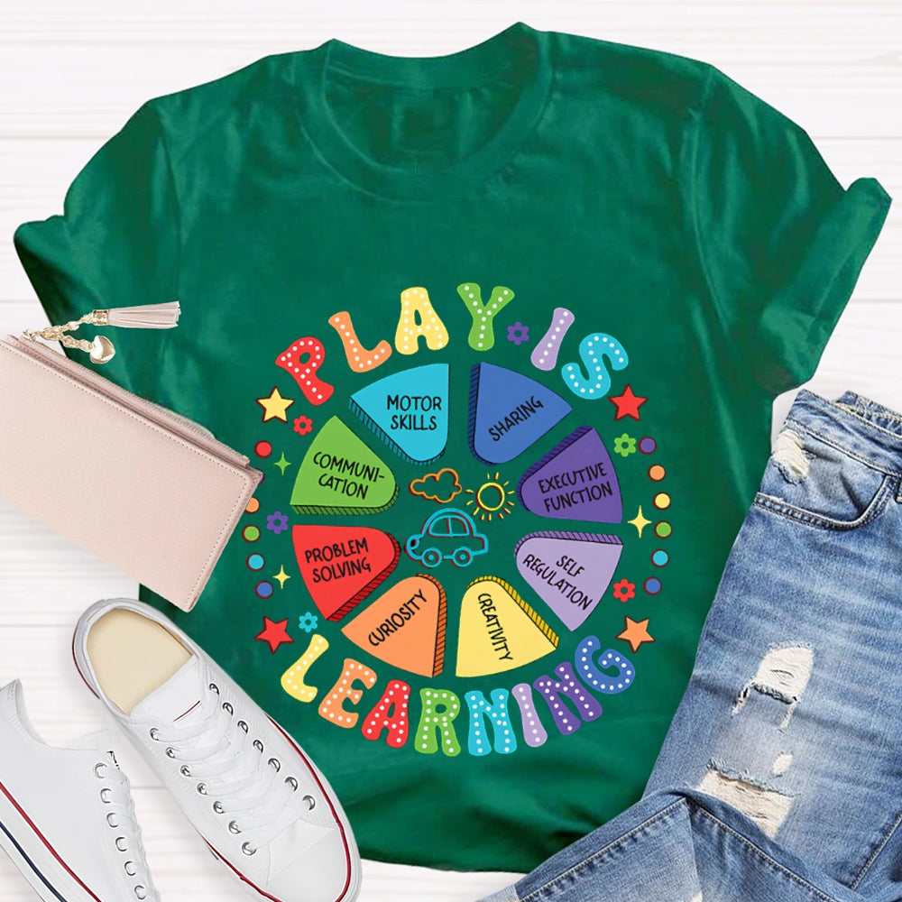 Play Is Learning Sharing Communication Satr Heart Printed T-Shirt