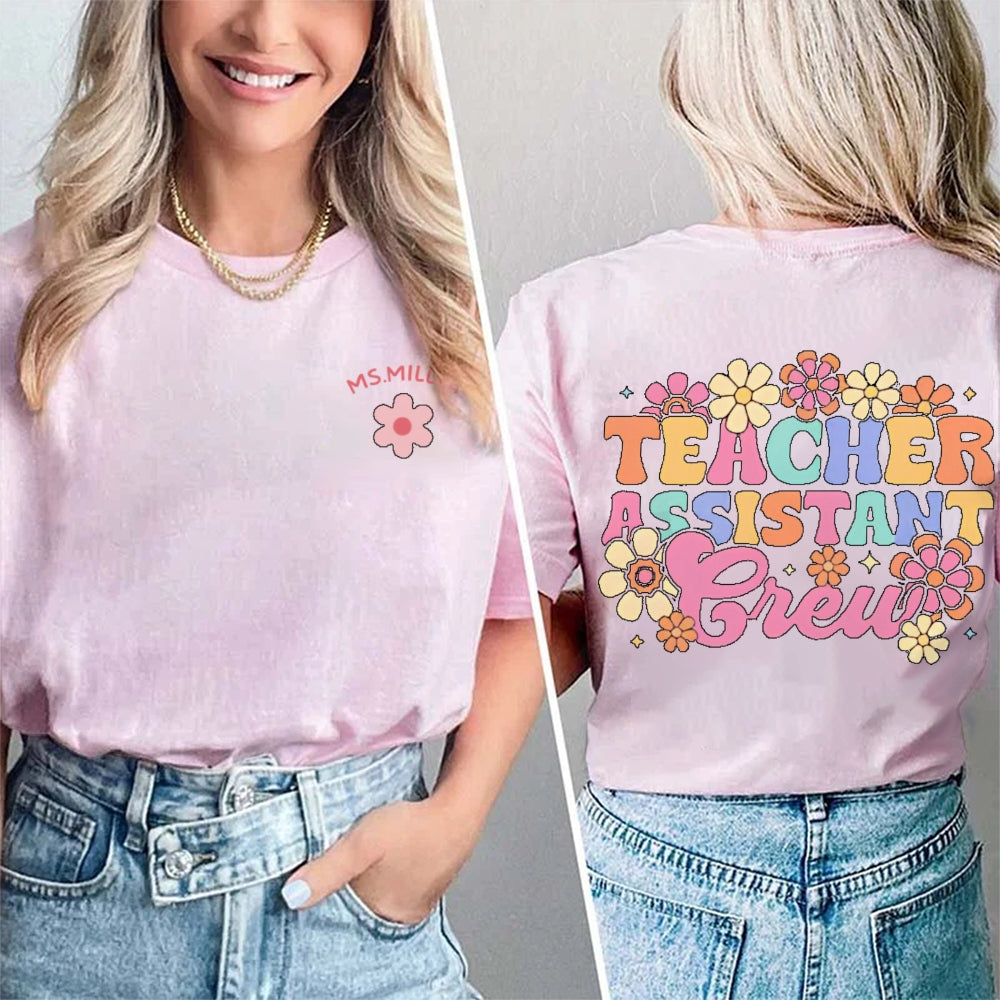 Personalized Name Teacher Assistant Crew Double Printed T-shirt
