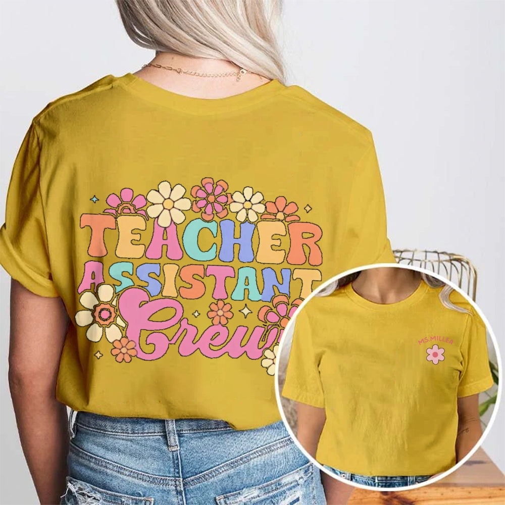Personalized Name Teacher Assistant Crew Double Printed T-shirt