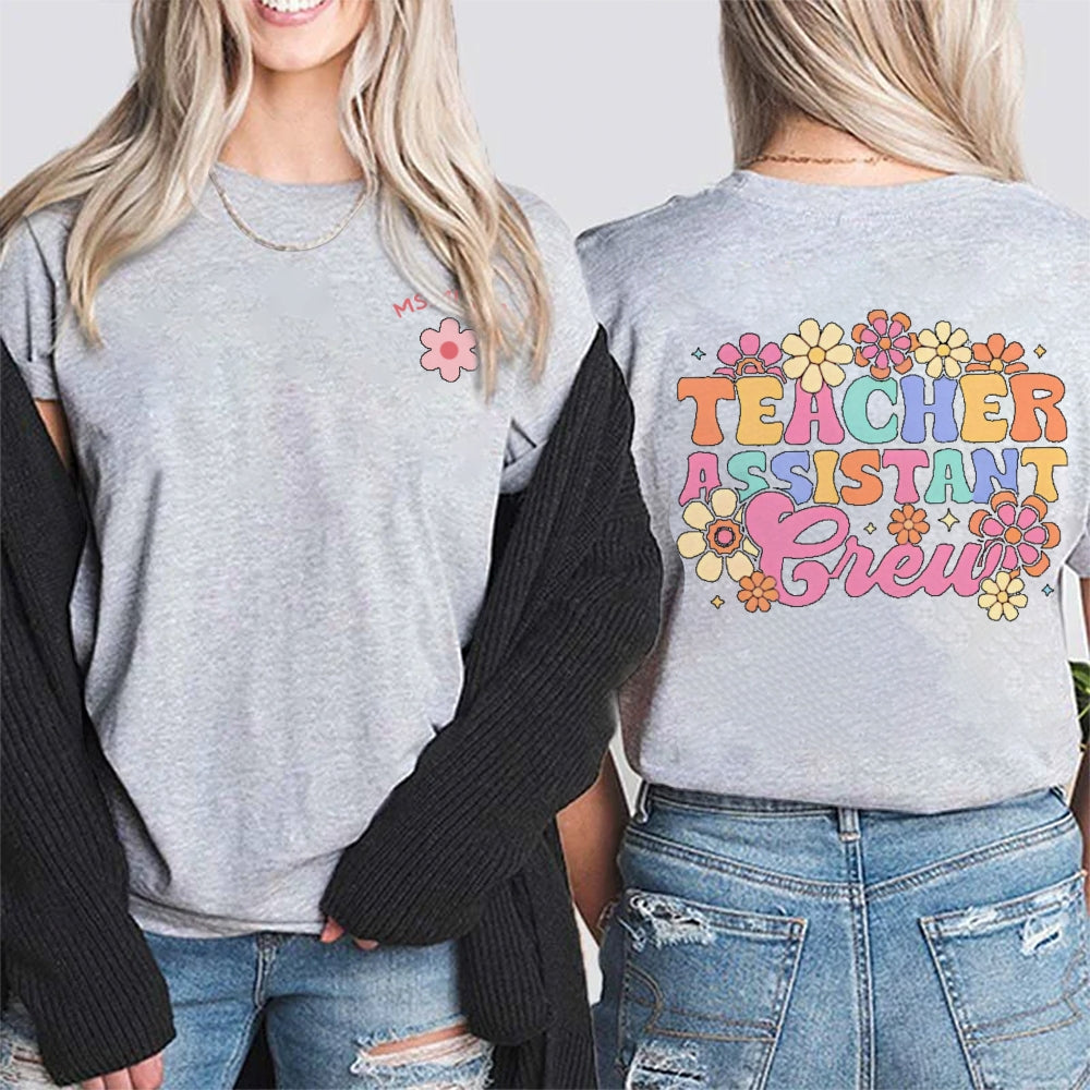 Personalized Name Teacher Assistant Crew Double Printed T-shirt
