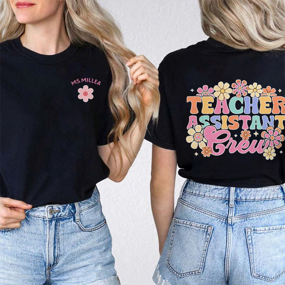 Personalized Name Teacher Assistant Crew Double Printed T-shirt