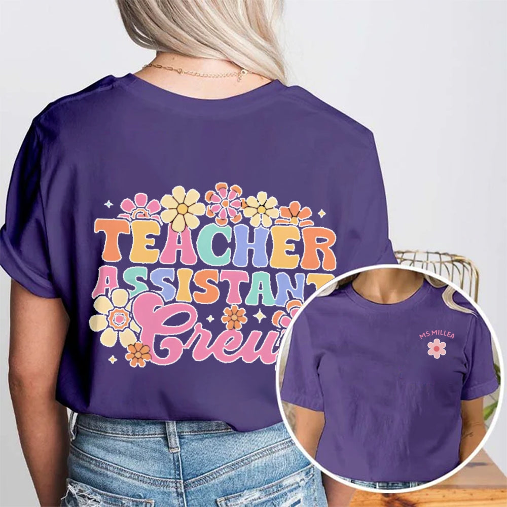 Personalized Name Teacher Assistant Crew Double Printed T-shirt