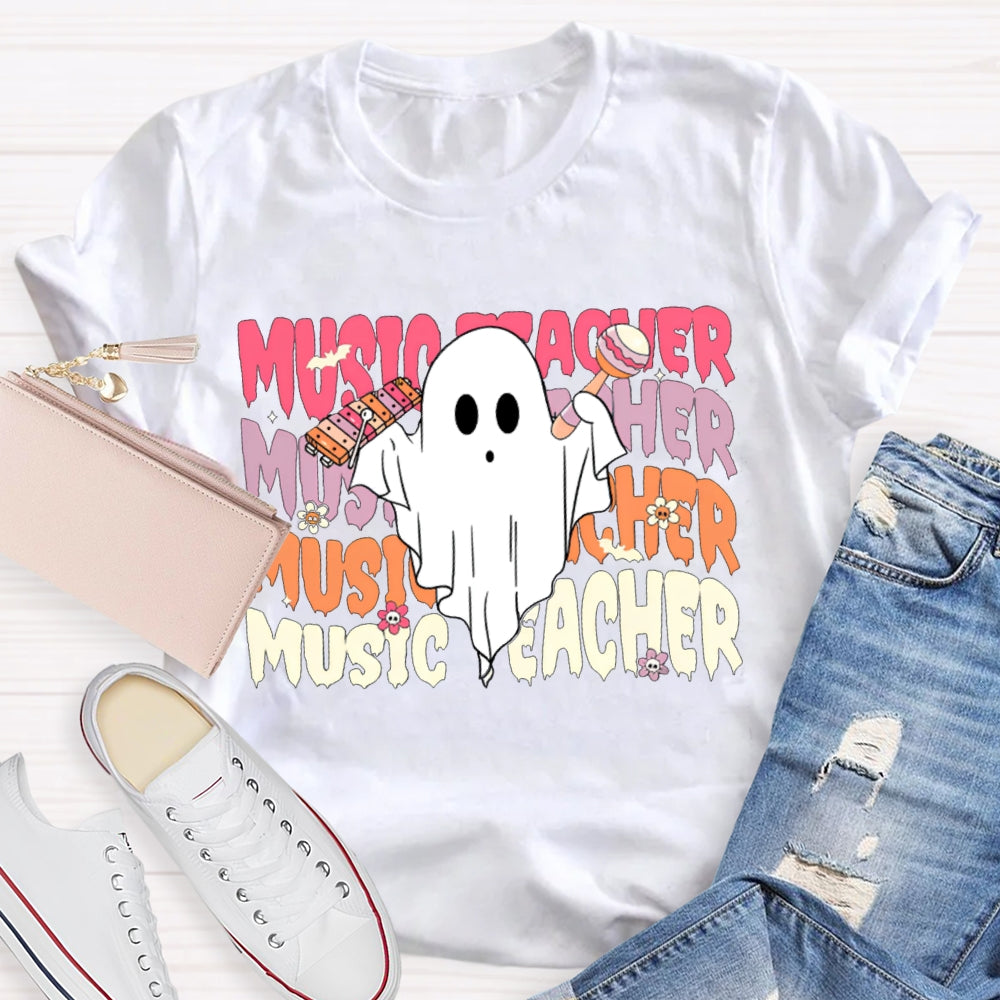 Colorful Music Teacher And A Little Ghost Music Teacher T-shirt
