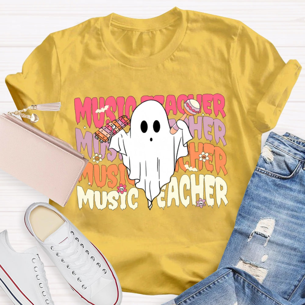 Colorful Music Teacher And A Little Ghost Music Teacher T-shirt