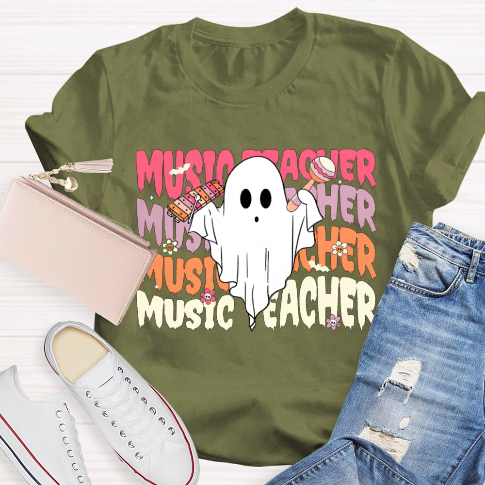 Colorful Music Teacher And A Little Ghost Music Teacher T-shirt