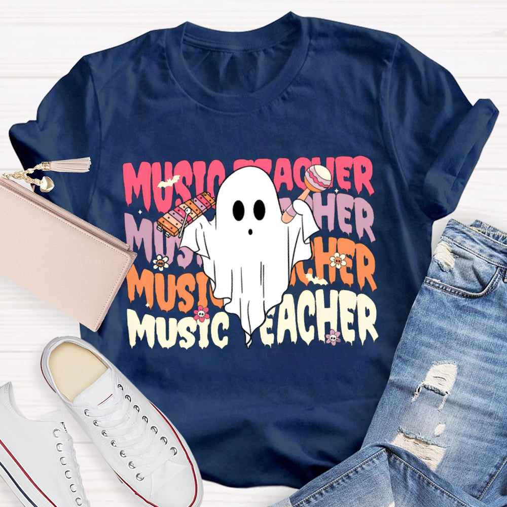 Colorful Music Teacher And A Little Ghost Music Teacher T-shirt