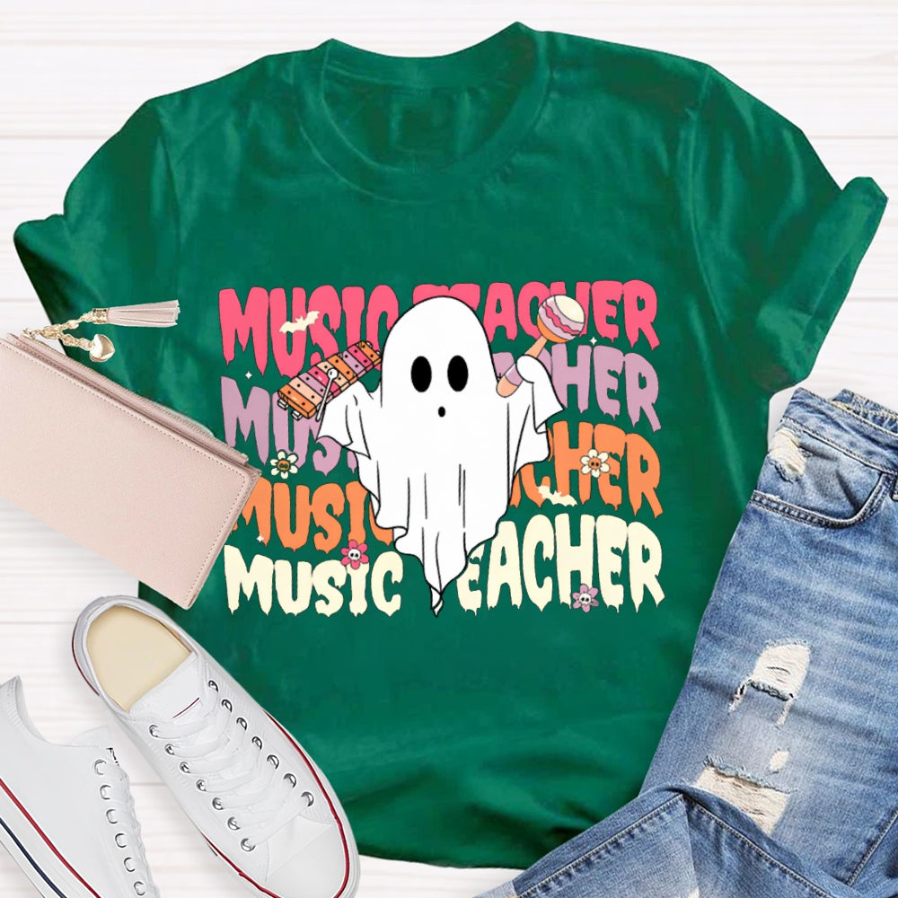 Colorful Music Teacher And A Little Ghost Music Teacher T-shirt