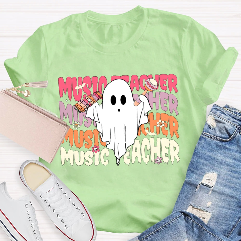 Colorful Music Teacher And A Little Ghost Music Teacher T-shirt
