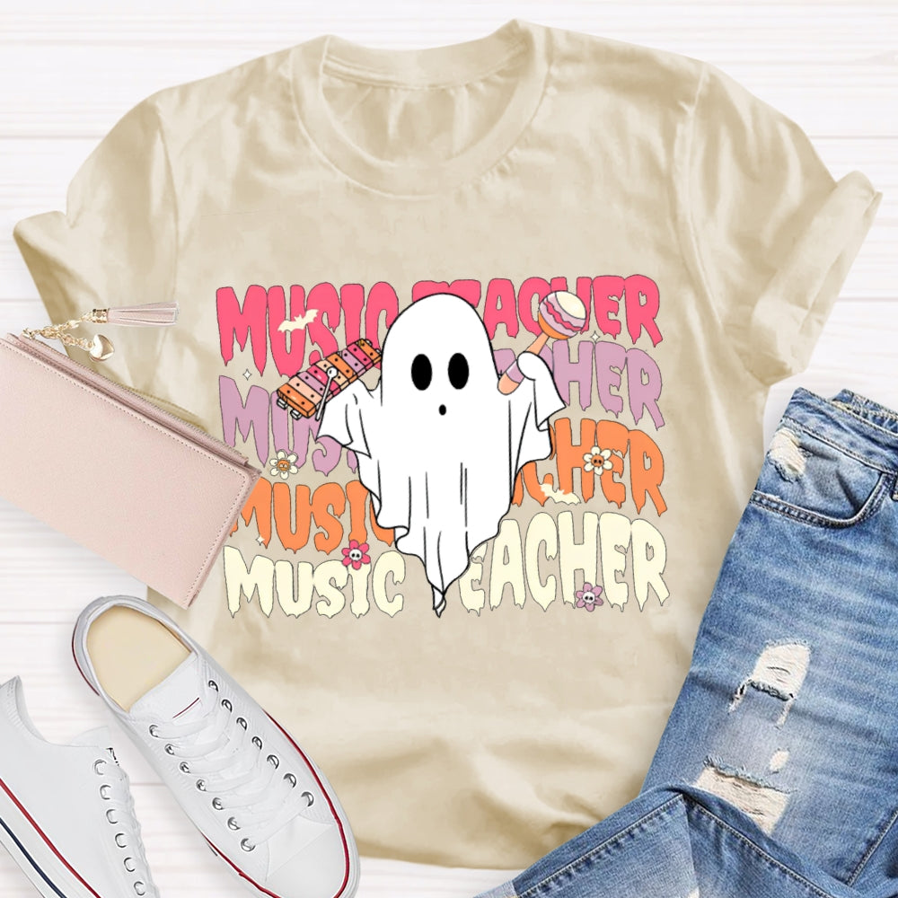 Colorful Music Teacher And A Little Ghost Music Teacher T-shirt