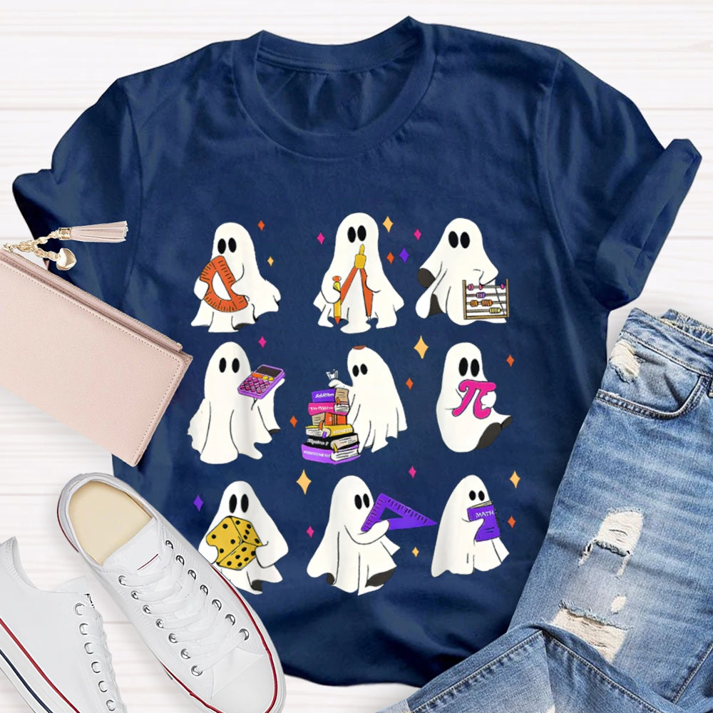 Nine Little Ghosts Holding School Supplies Halloween T-shirt