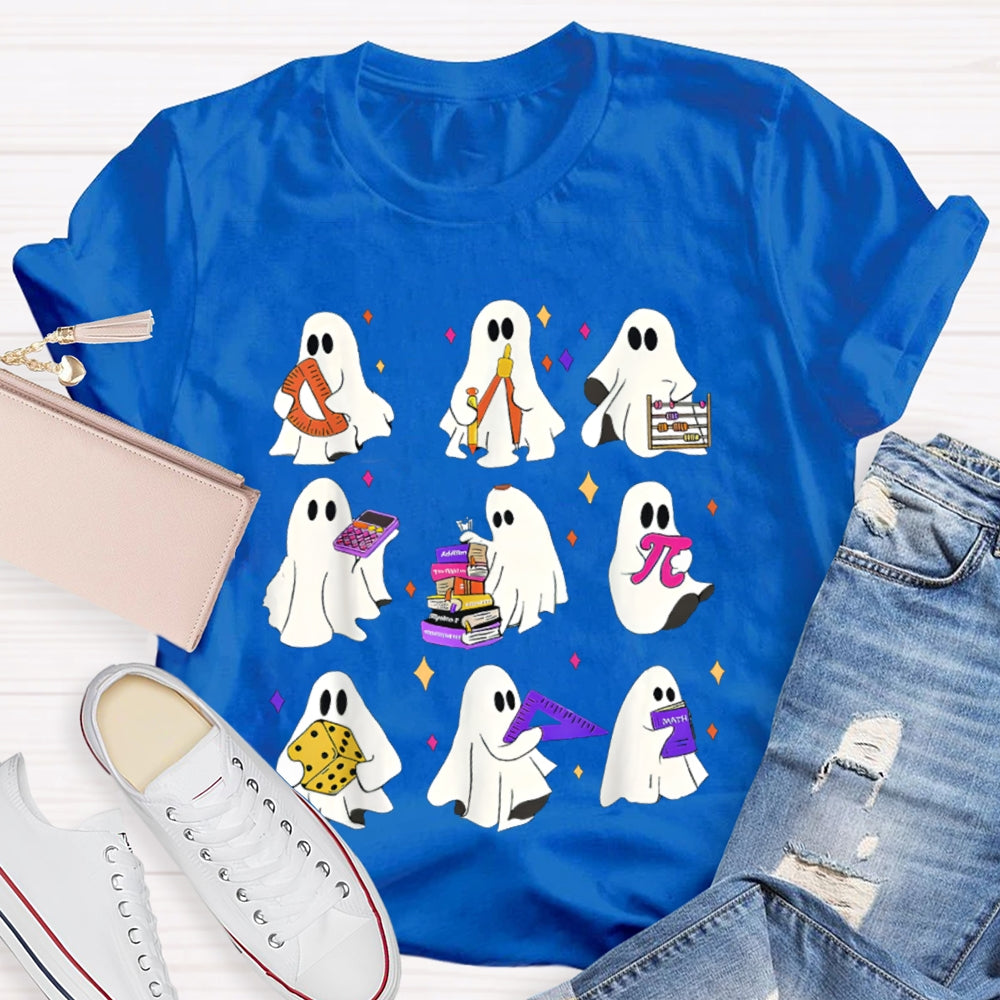 Nine Little Ghosts Holding School Supplies Halloween T-shirt