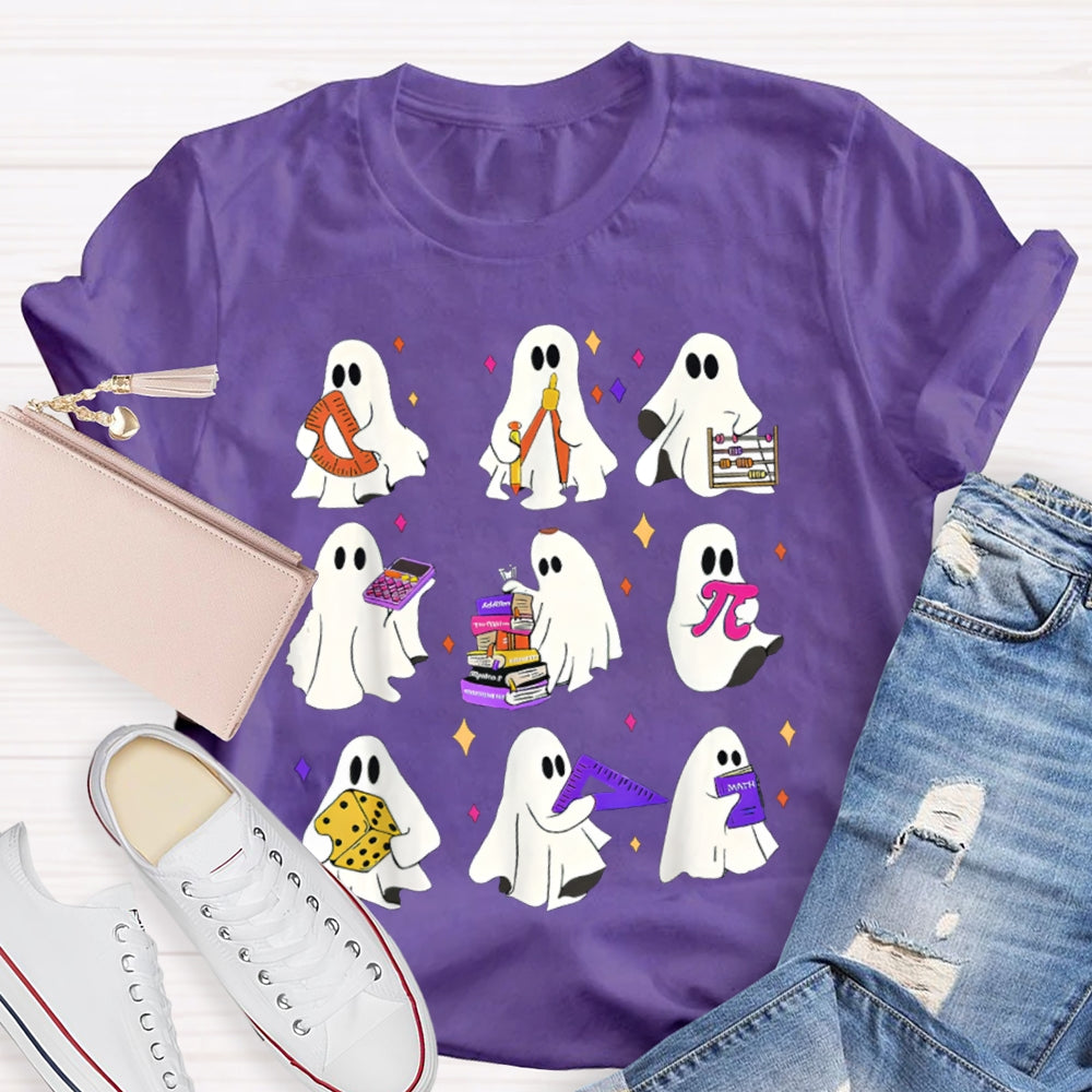 Nine Little Ghosts Holding School Supplies Halloween T-shirt