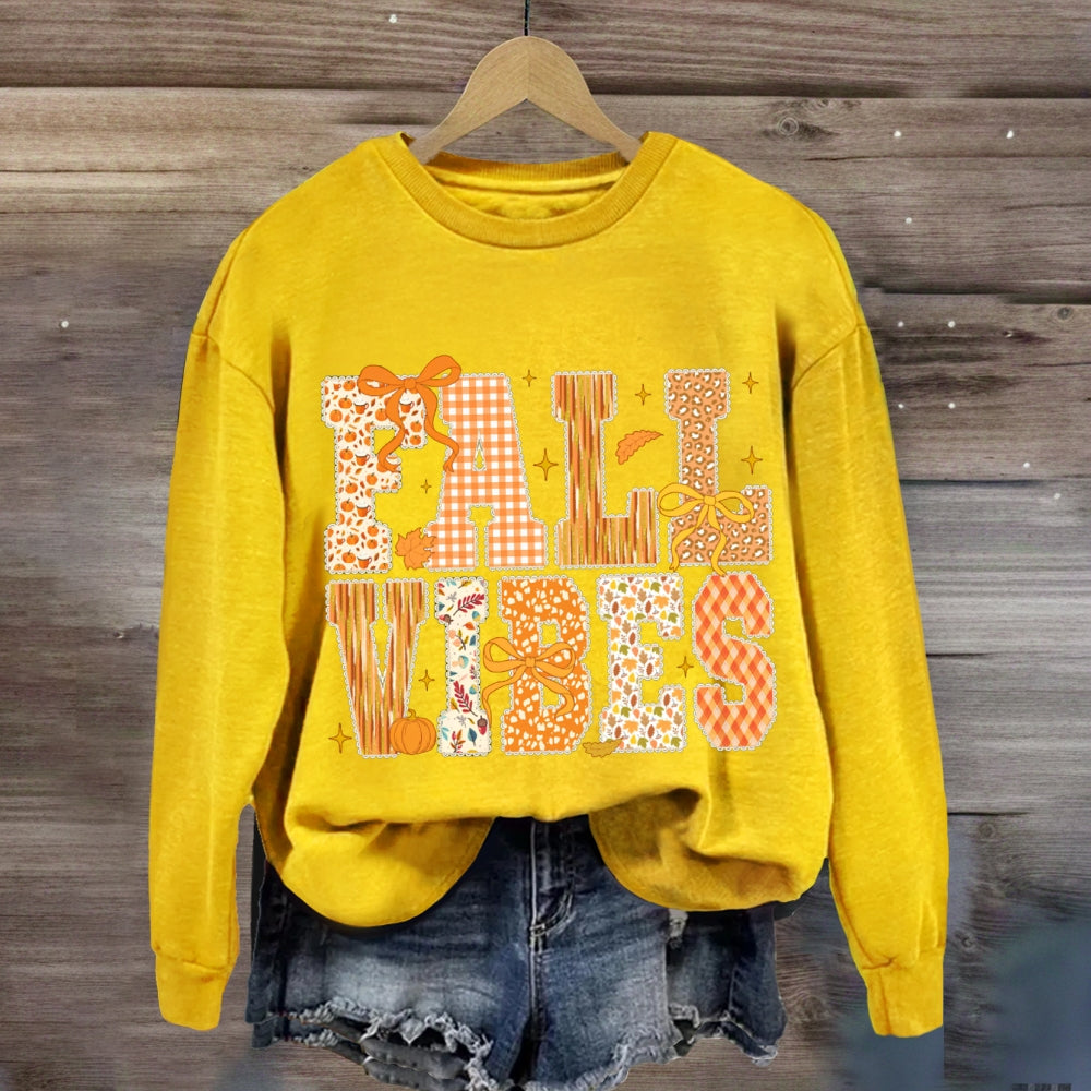 Fall Vibes Yellow Bow Font And Maple Leaves sweatshirt