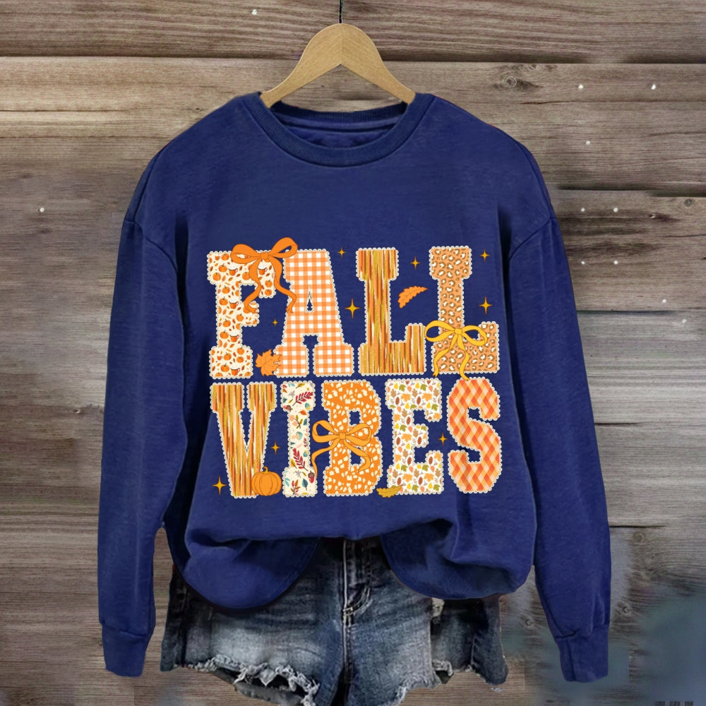 Fall Vibes Yellow Bow Font And Maple Leaves sweatshirt