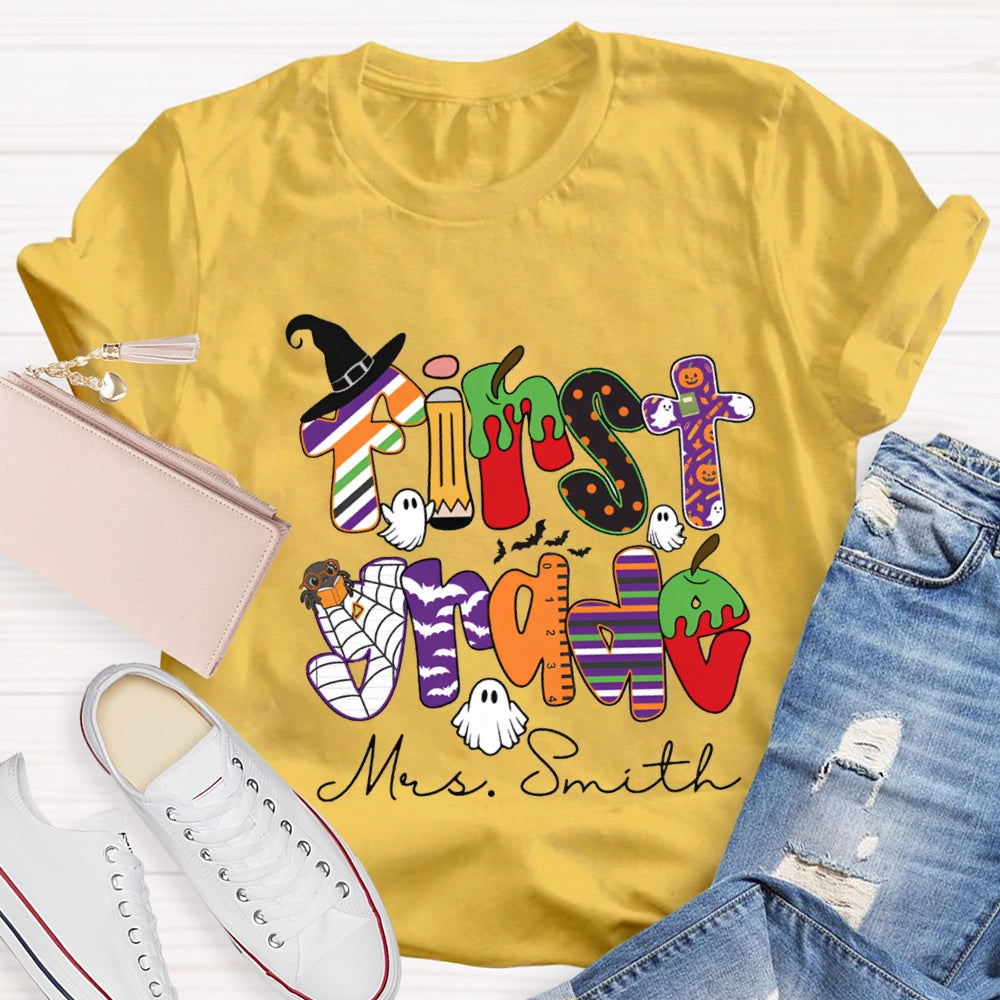 Personalized Grade And Name Halloween Halloween Ghost Spider T-Shirt