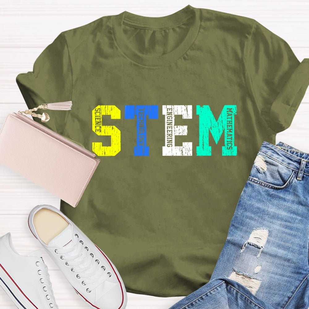 Colorful STEM Letter Science Technology Engineering  Math T-Shirt