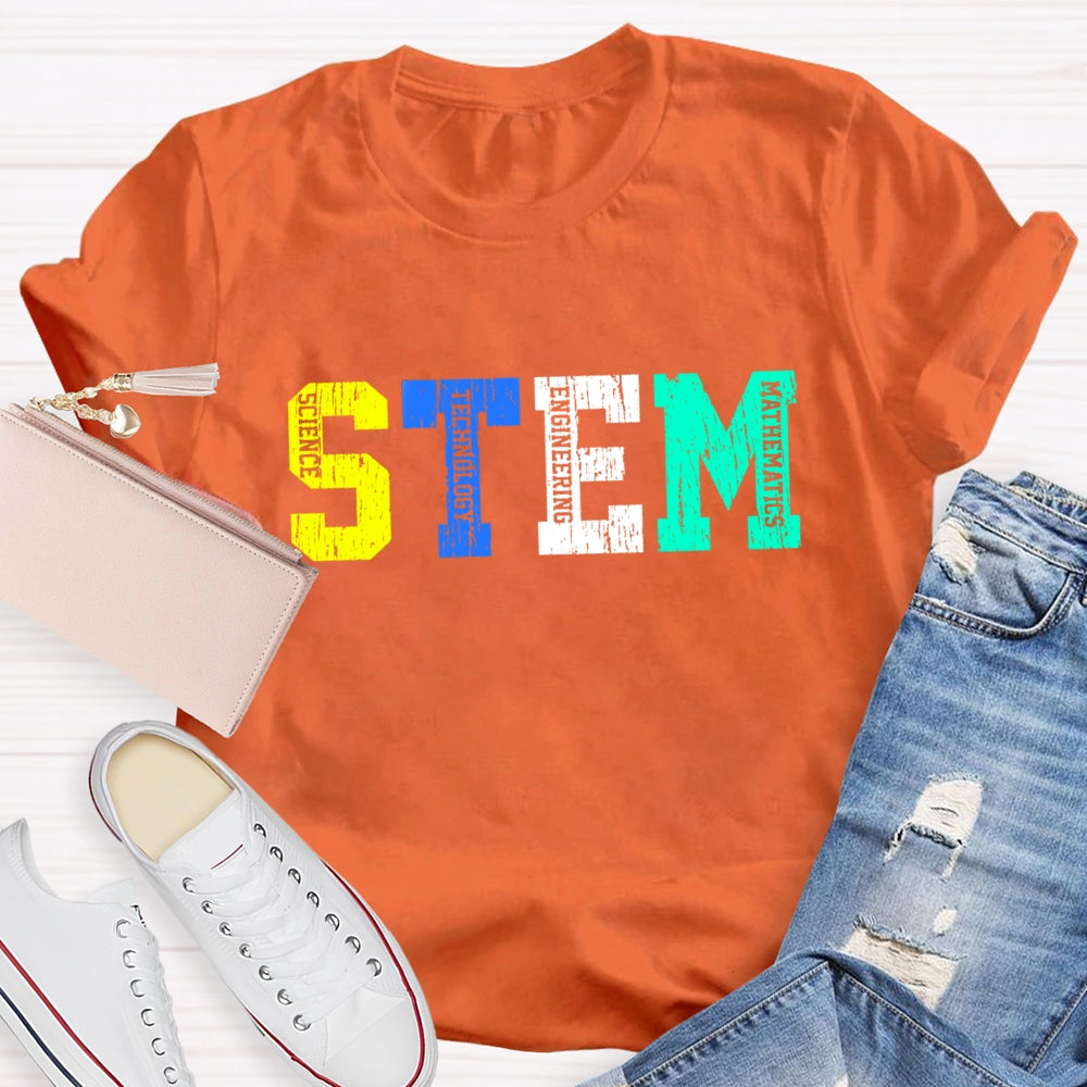 Colorful STEM Letter Science Technology Engineering  Math T-Shirt