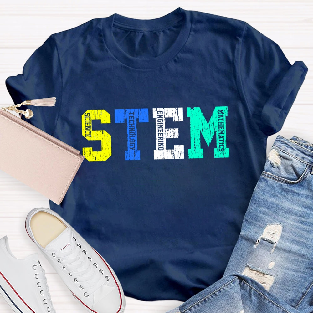 Colorful STEM Letter Science Technology Engineering  Math T-Shirt