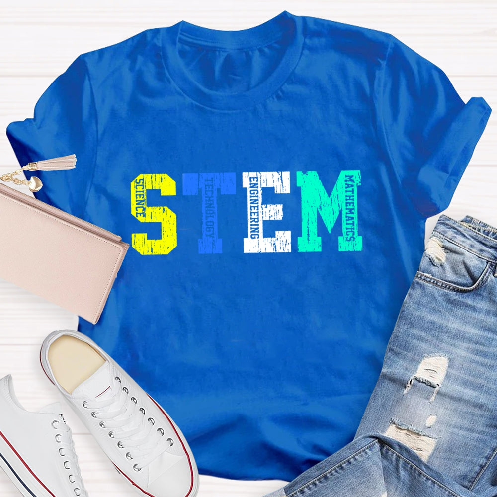 Colorful STEM Letter Science Technology Engineering  Math T-Shirt