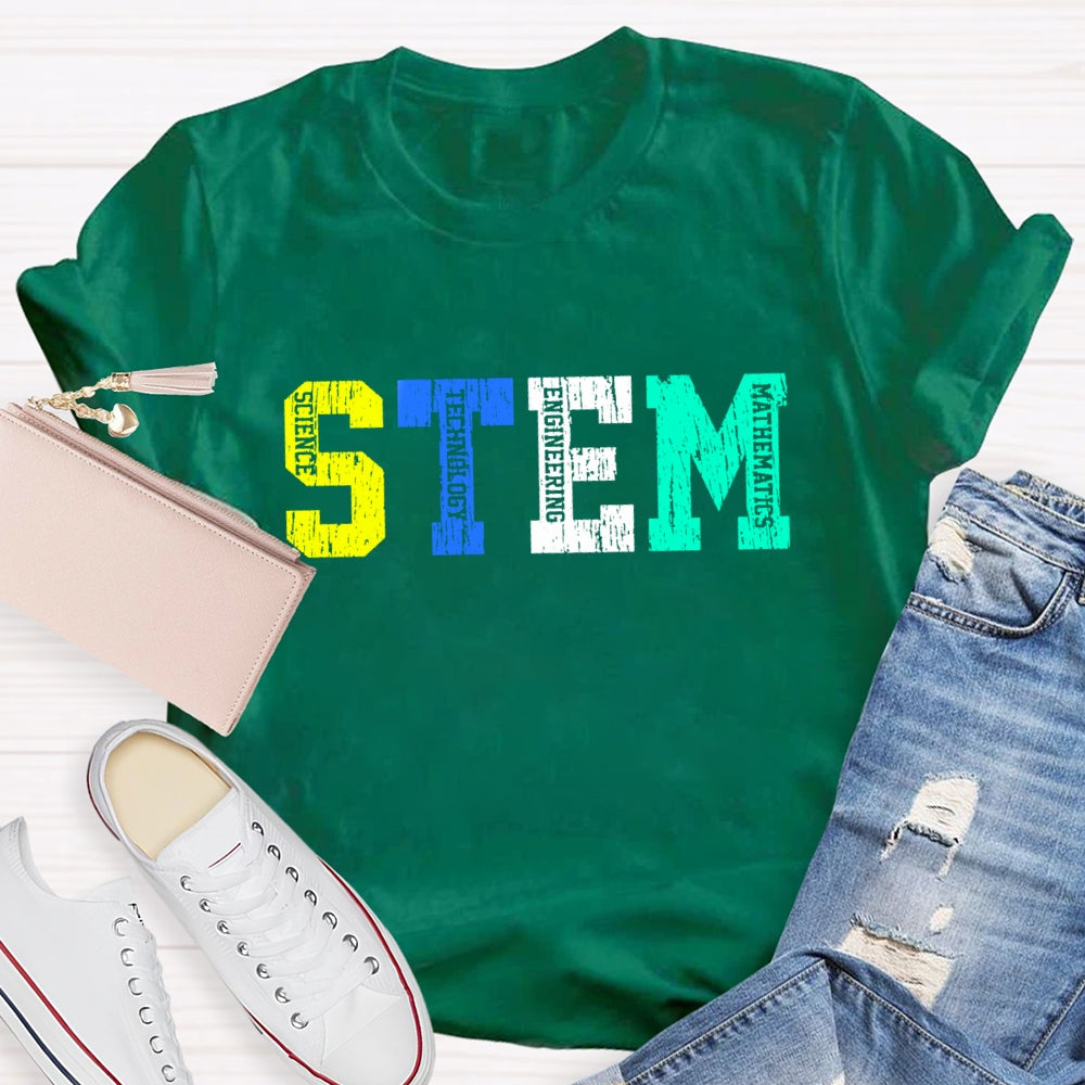 Colorful STEM Letter Science Technology Engineering  Math T-Shirt