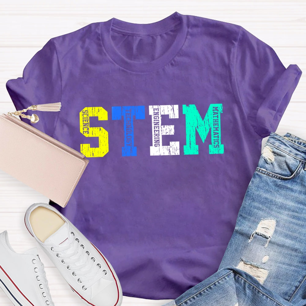 Colorful STEM Letter Science Technology Engineering  Math T-Shirt