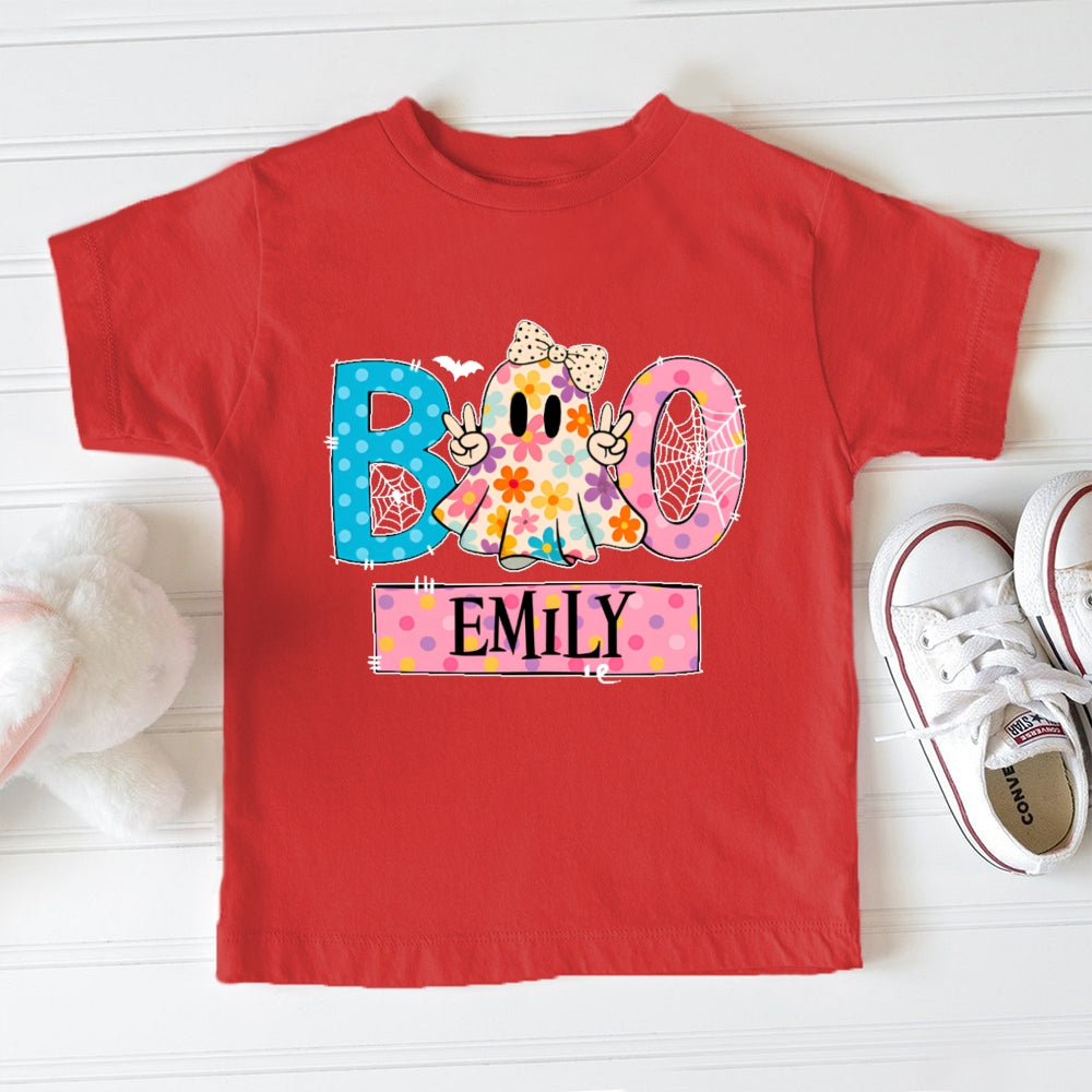 Personalized Name Boo Flower Ghost Toddler T-shirts