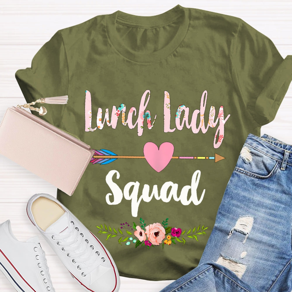 Lunch Lady Squad Colorful Printed Fonts And Heart Arrows T-shirt
