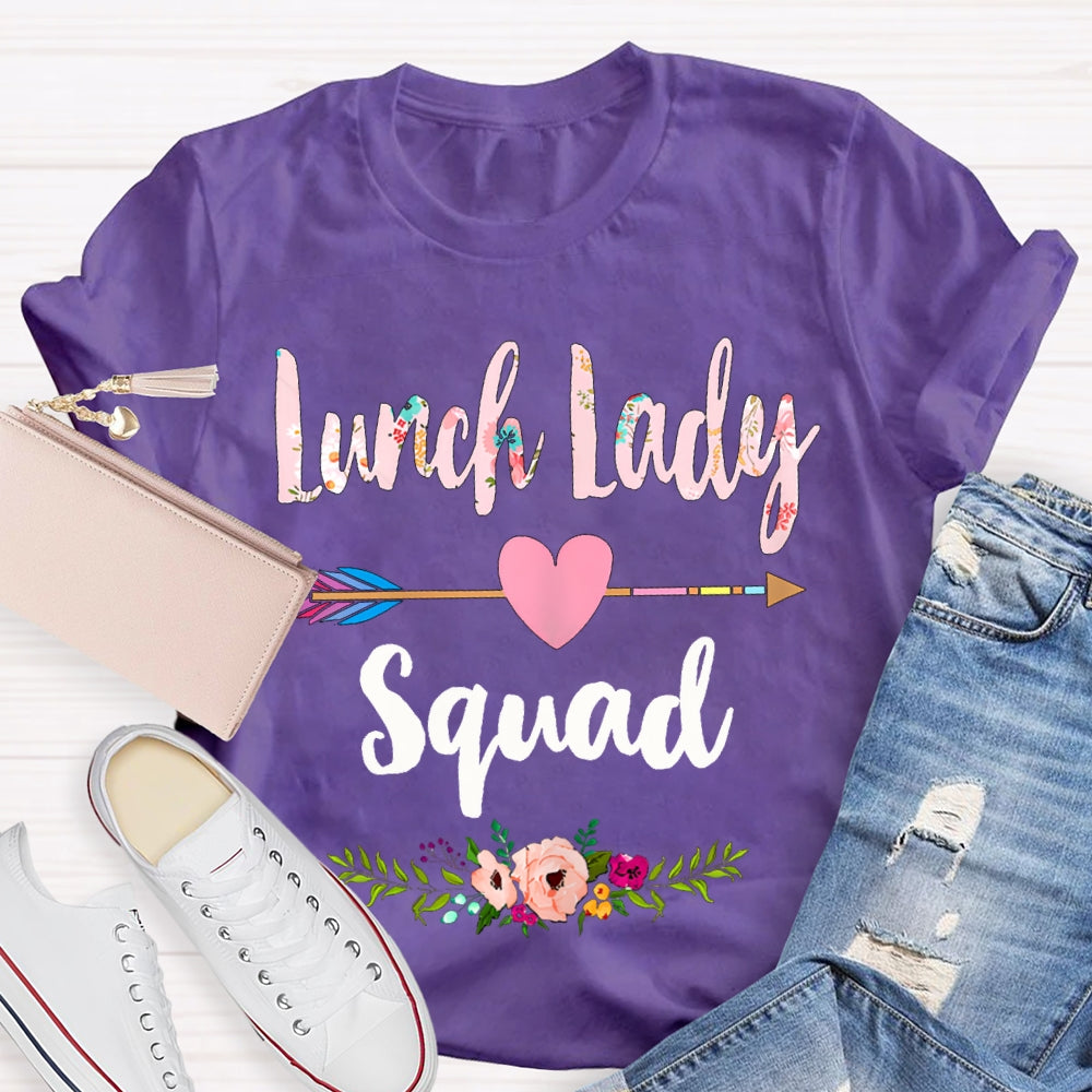 Lunch Lady Squad Colorful Printed Fonts And Heart Arrows T-shirt