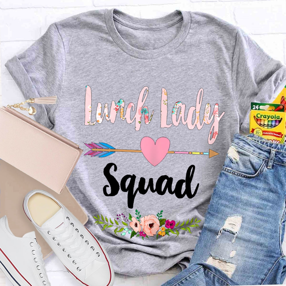 Lunch Lady Squad Colorful Printed Fonts And Heart Arrows T-shirt