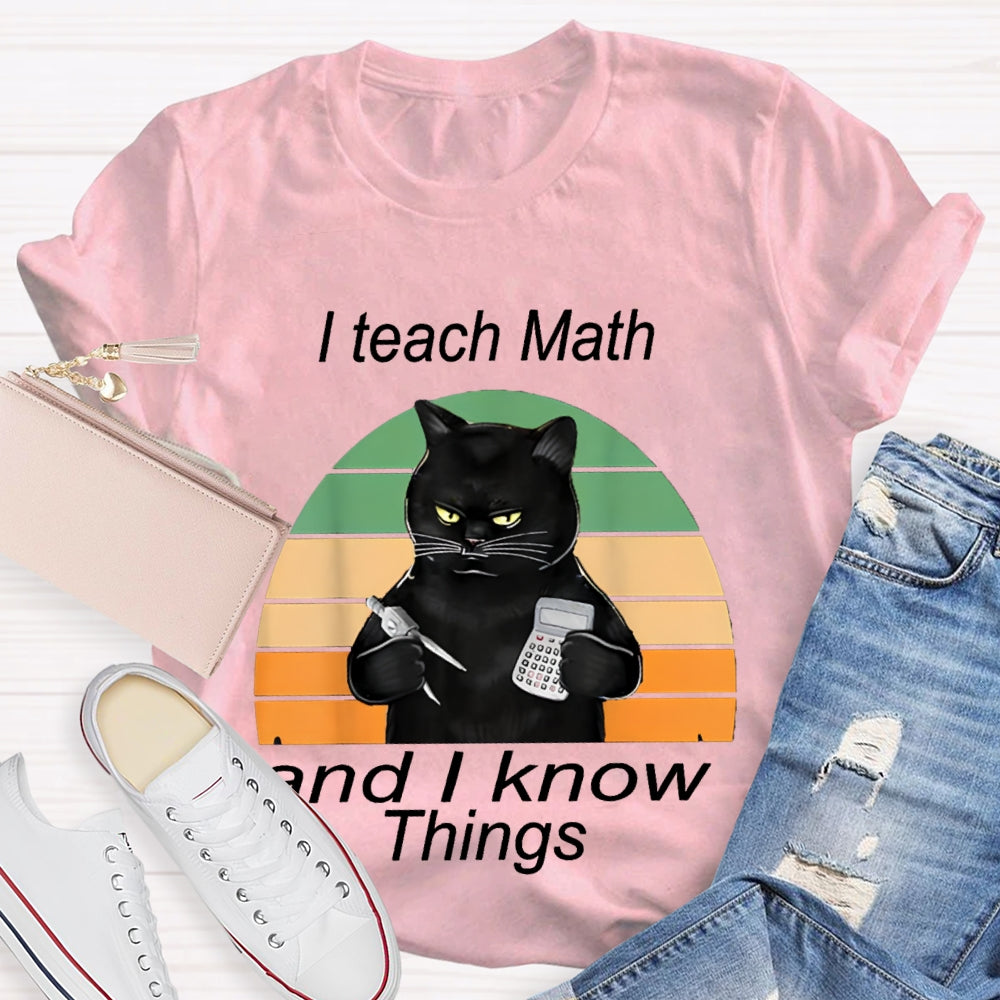 I Teach Math And I Know Things Black Cat Math Teacher T-shirt