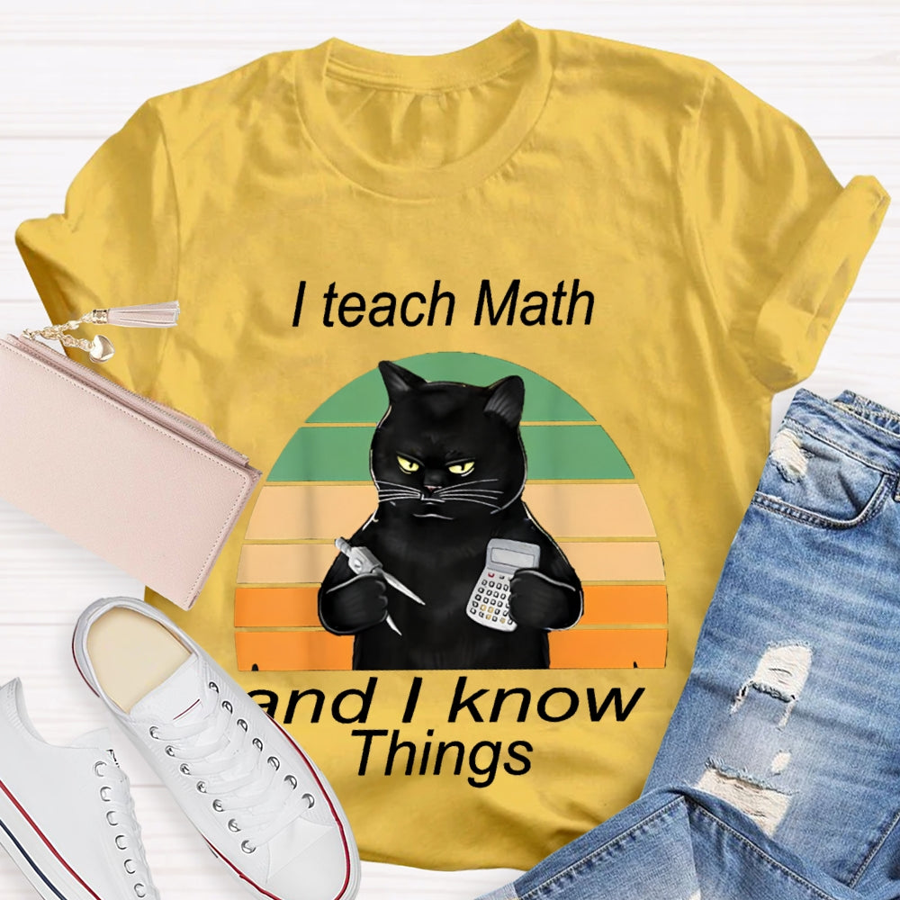 I Teach Math And I Know Things Black Cat Math Teacher T-shirt