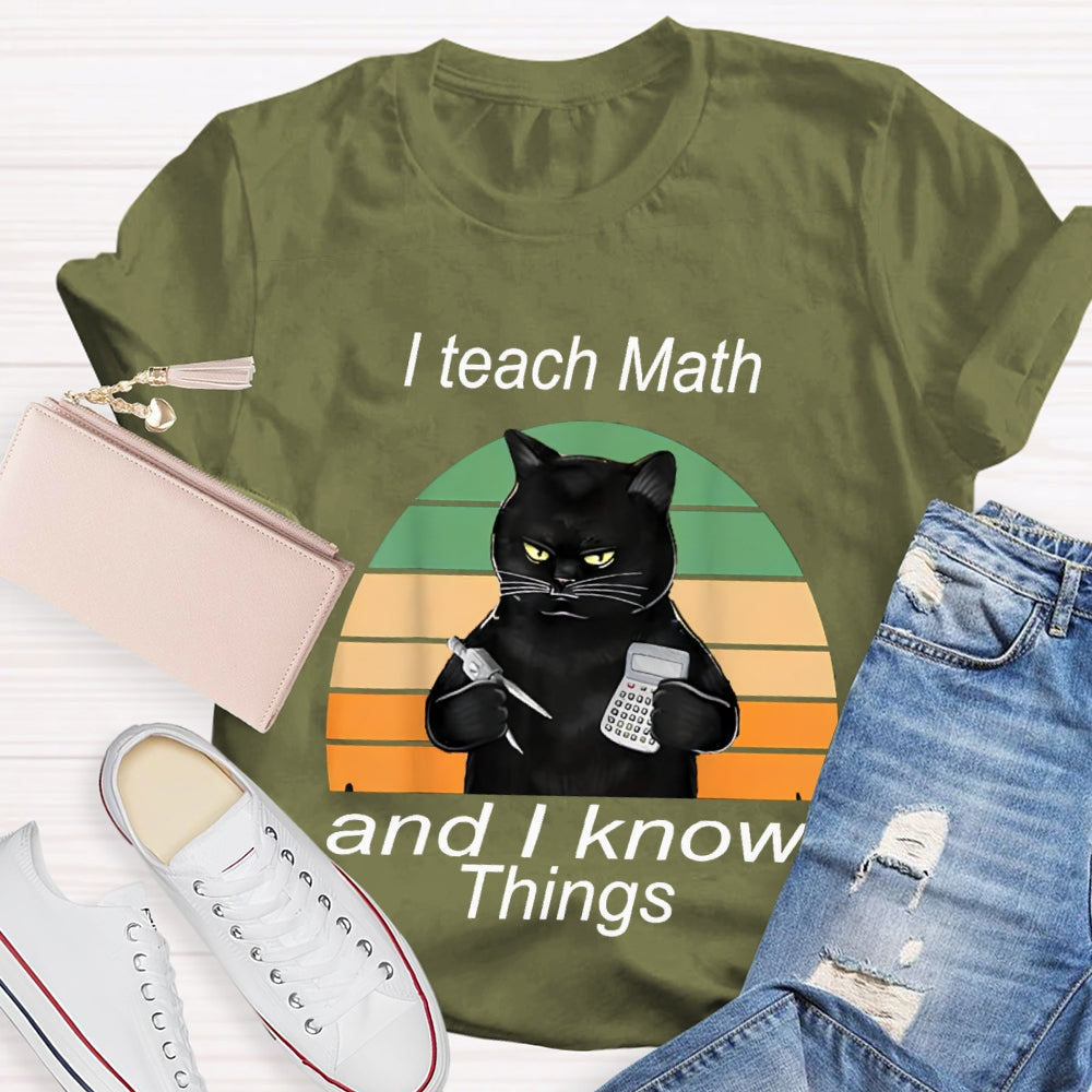I Teach Math And I Know Things Black Cat Math Teacher T-shirt