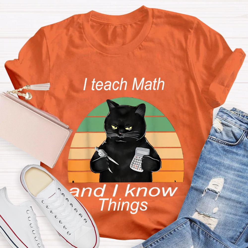 I Teach Math And I Know Things Black Cat Math Teacher T-shirt