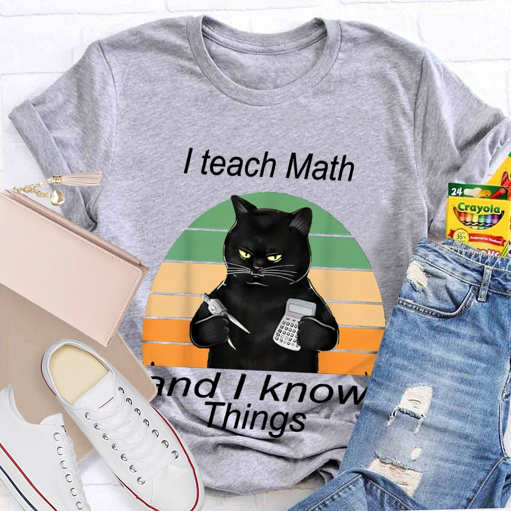 I Teach Math And I Know Things Black Cat Math Teacher T-shirt