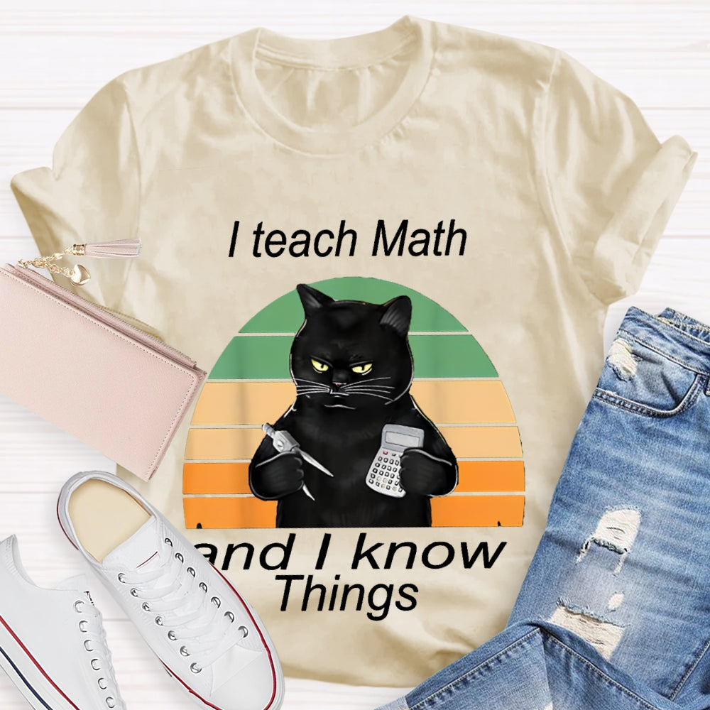 I Teach Math And I Know Things Black Cat Math Teacher T-shirt