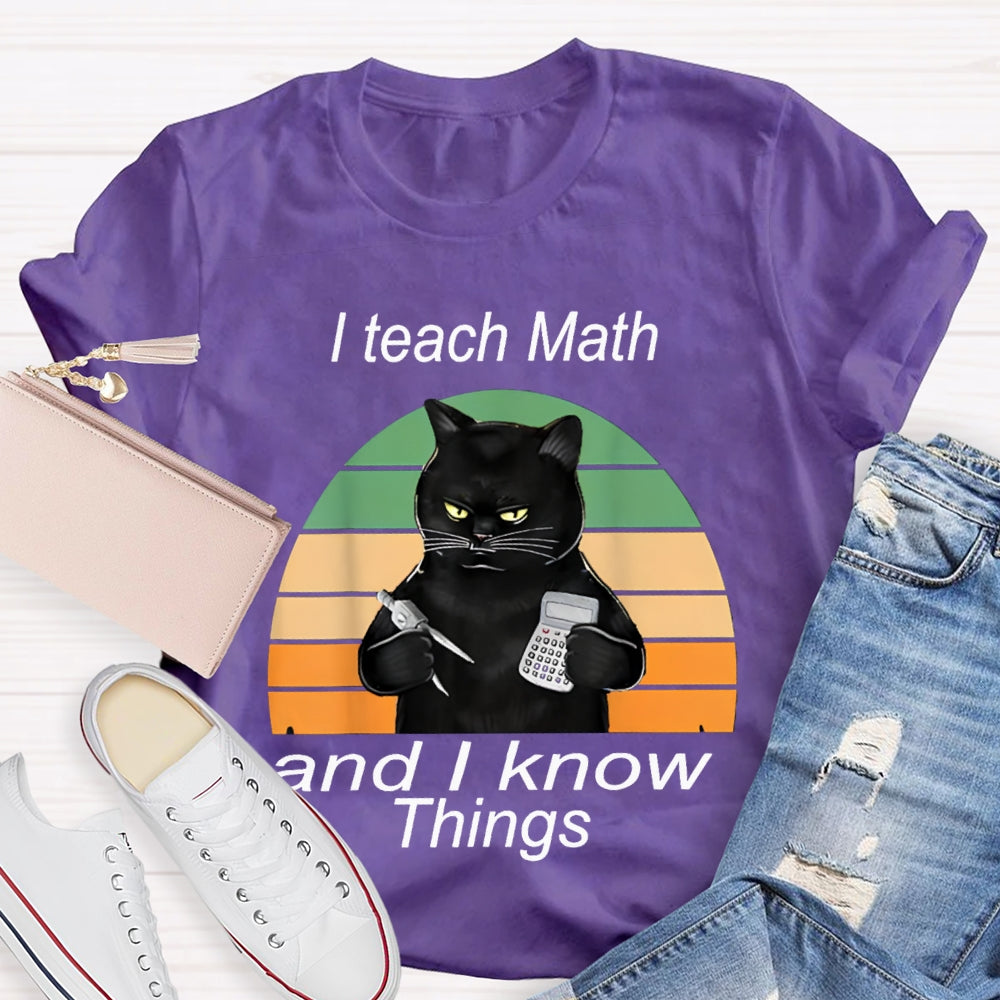 I Teach Math And I Know Things Black Cat Math Teacher T-shirt
