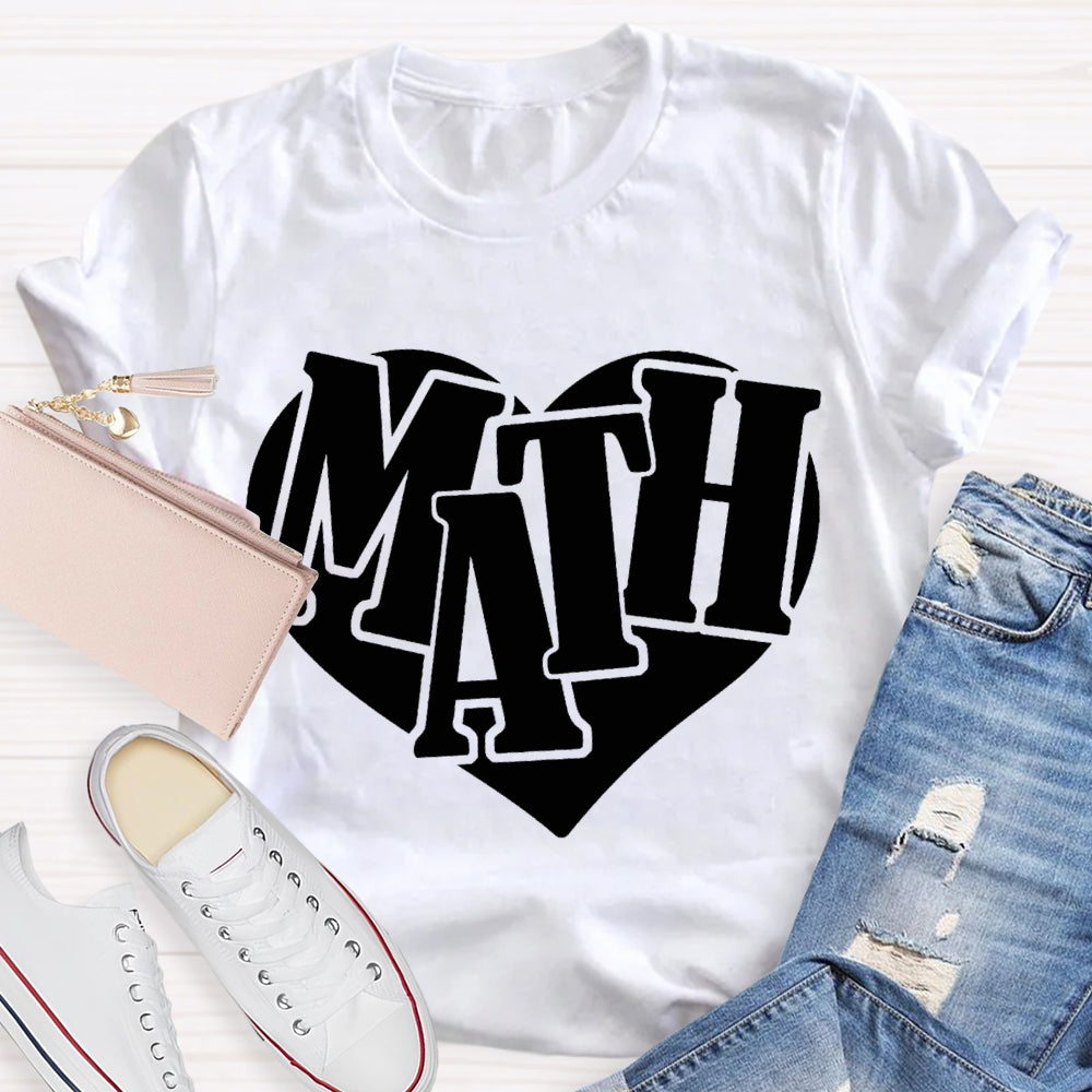 Heart Print Math Teacher T-shirt