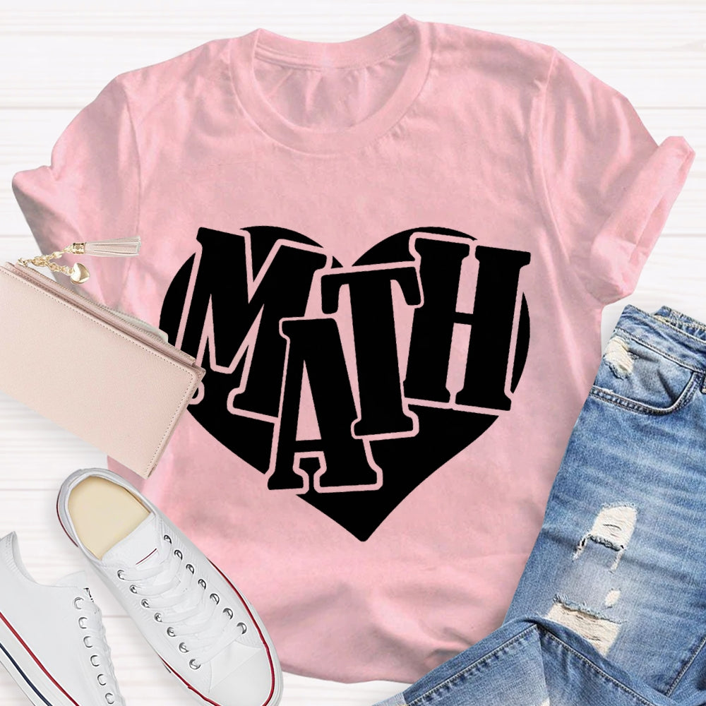 Heart Print Math Teacher T-shirt
