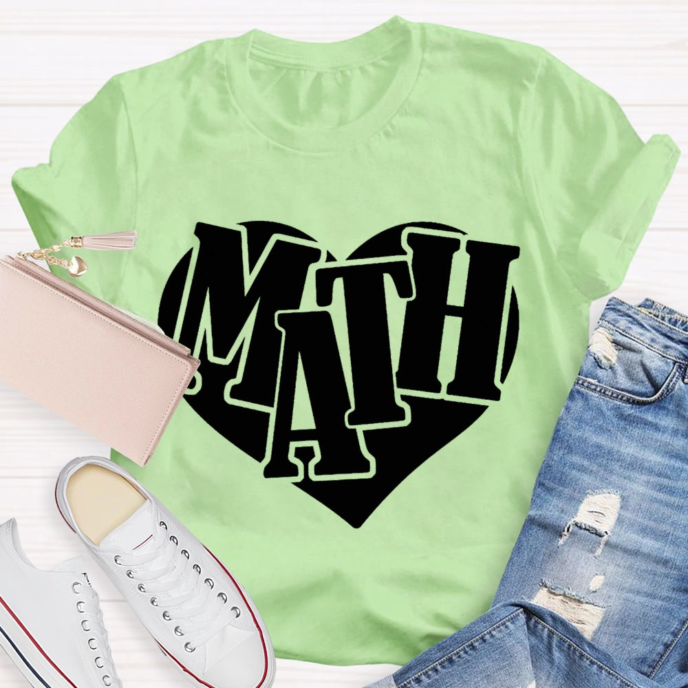 Heart Print Math Teacher T-shirt
