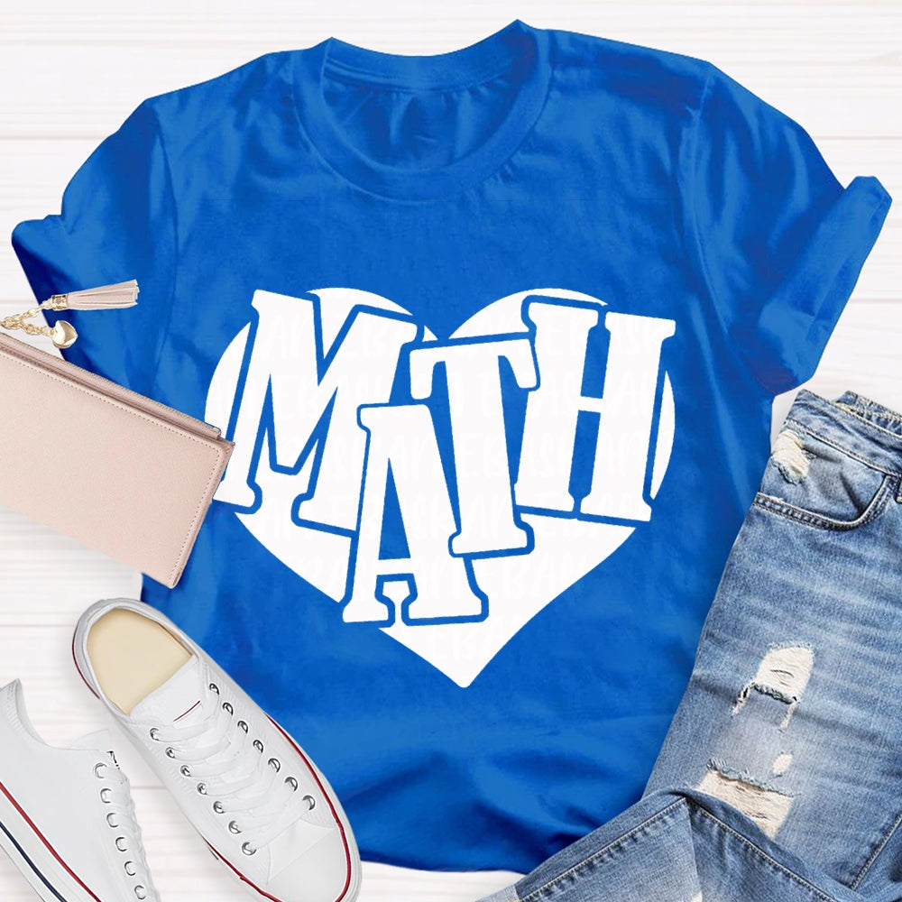 Heart Print Math Teacher T-shirt