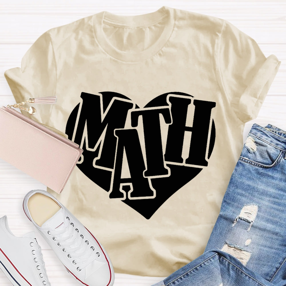 Heart Print Math Teacher T-shirt