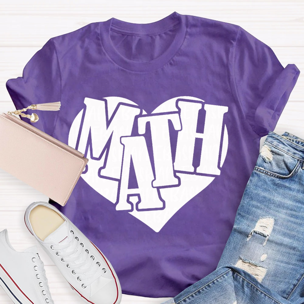 Heart Print Math Teacher T-shirt
