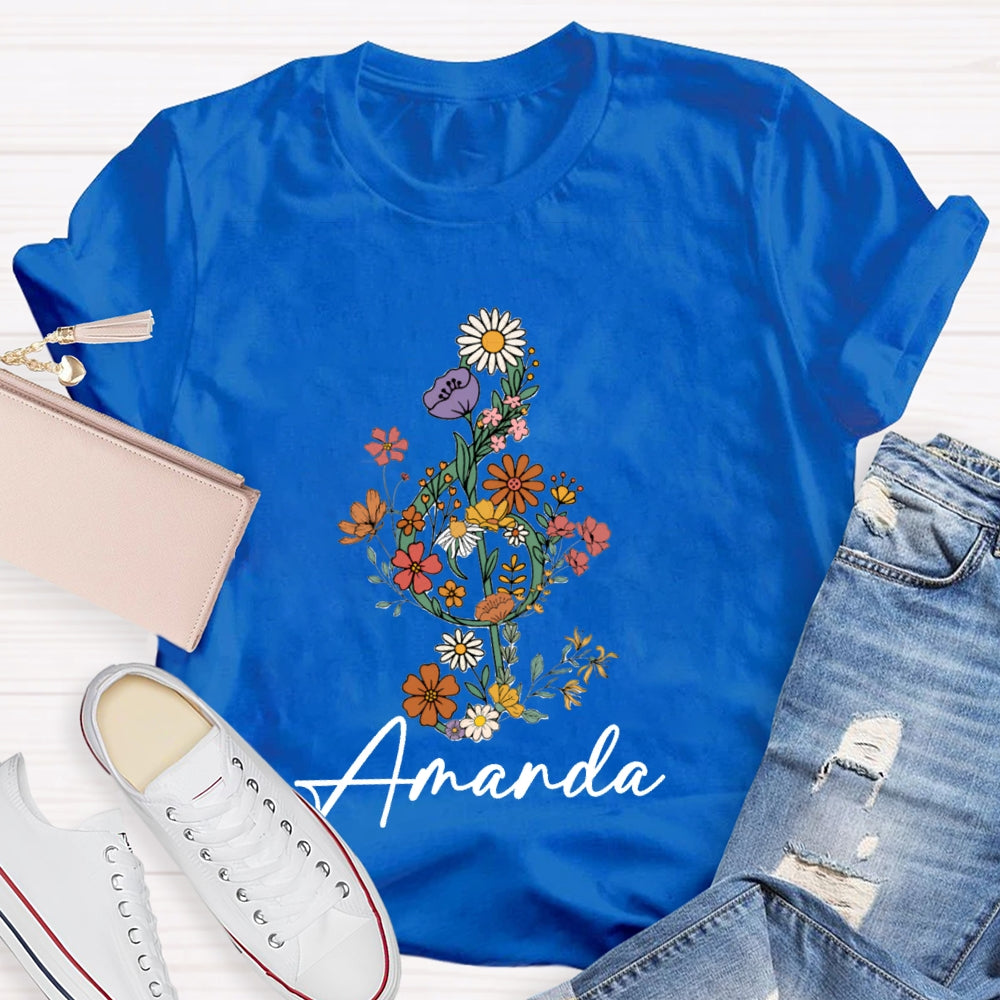 Personalized Name Flower Notes T-Shirt