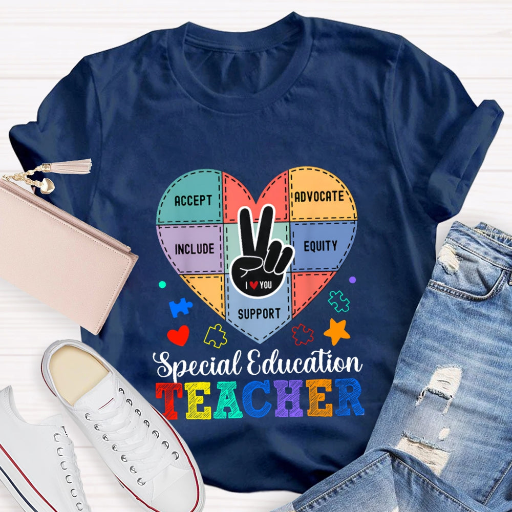 Special Education Teacher Support Love With Heart T-Shirt