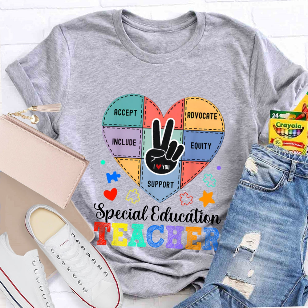 Special Education Teacher Support Love With Heart T-Shirt
