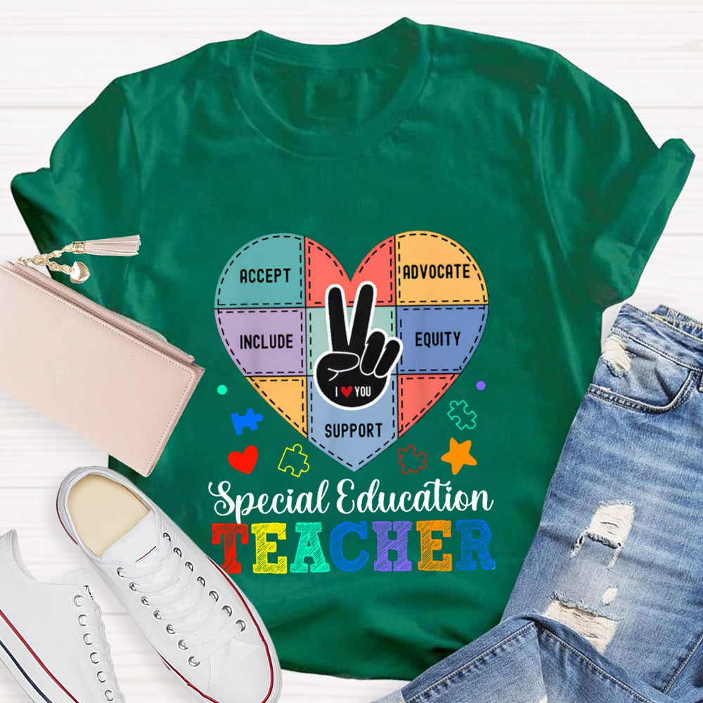 Special Education Teacher Support Love With Heart T-Shirt