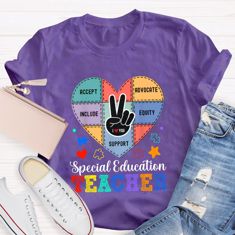 Special Education Teacher Support Love With Heart T-Shirt
