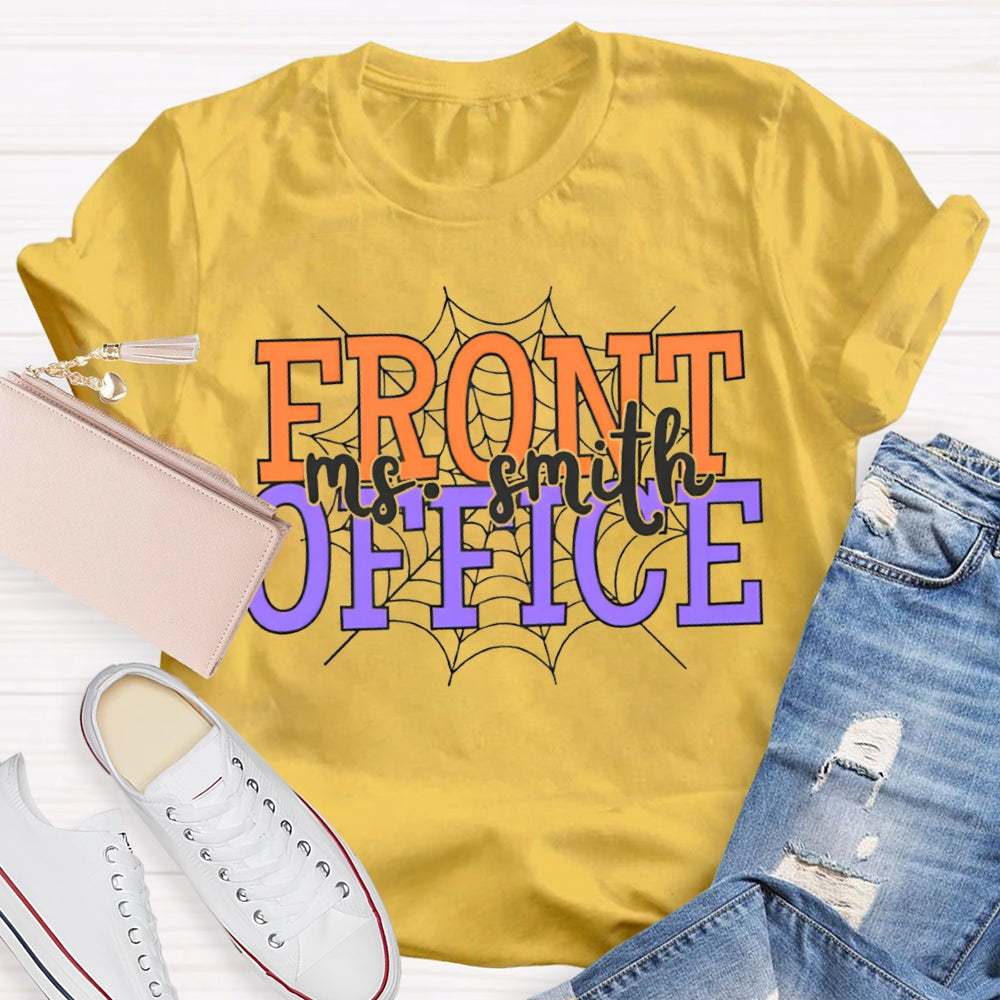 Personalized Name Front Office Spider Web Halloween T-shirt